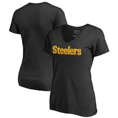 Pittsburgh Steelers Women's Wordmark V-Neck T-Shirt Black | NFL