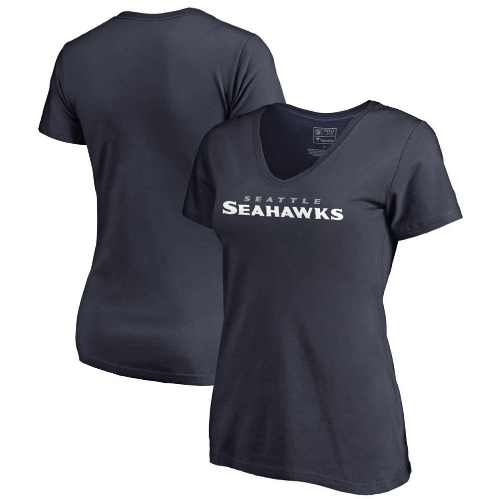 Seattle Seahawks Women's Wordmark V-Neck T-Shirt Navy | NFL