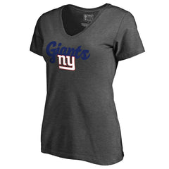 New York Giants Women's Freehand V-Neck T-Shirt Dark Heathered Gray | NFL