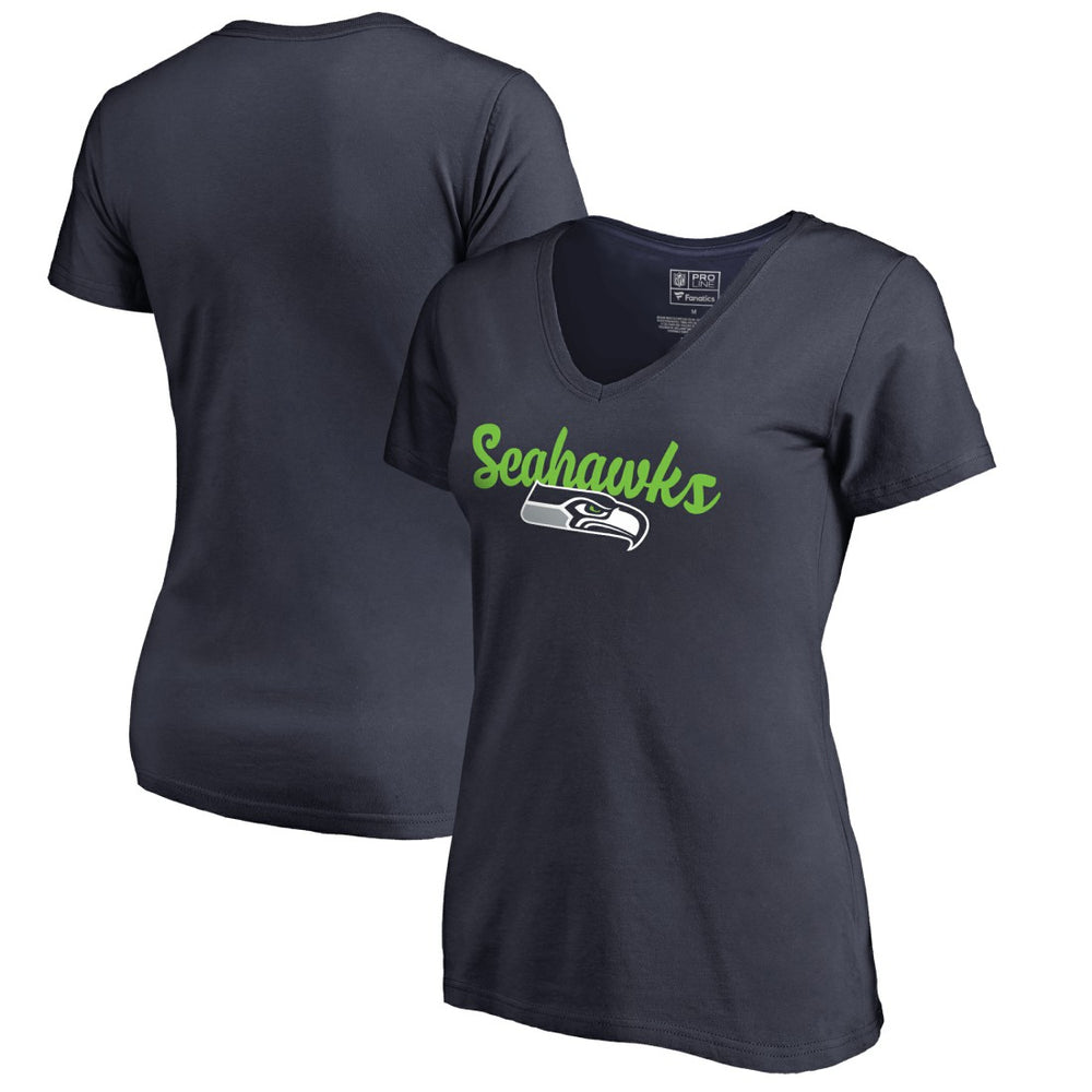 Seattle Seahawks Women's Freehand V-Neck T-Shirt Navy | NFL