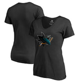 San Jose Sharks Women's Midnight Mascot V-Neck T-Shirt - Black - NHL
