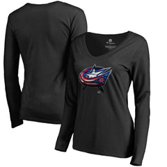 Columbus Blue Jackets Women's Midnight Mascot Long Sleeve V-Neck T-Shirt - Black - NHL