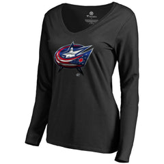 Columbus Blue Jackets Women's Midnight Mascot Long Sleeve V-Neck T-Shirt - Black - NHL