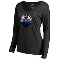 Edmonton Oilers Women's Midnight Mascot Long Sleeve V-Neck T-Shirt - Black - NHL