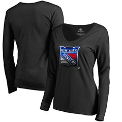 New York Rangers Women's Midnight Mascot Long Sleeve V-Neck T-Shirt - Black - NHL