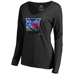 New York Rangers Women's Midnight Mascot Long Sleeve V-Neck T-Shirt - Black - NHL