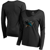 San Jose Sharks Women's Midnight Mascot Long Sleeve V-Neck T-Shirt - Black - NHL