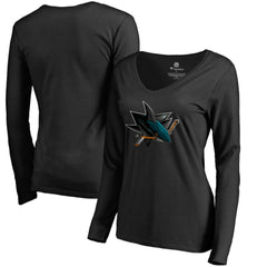 San Jose Sharks Women's Midnight Mascot Long Sleeve V-Neck T-Shirt - Black - NHL