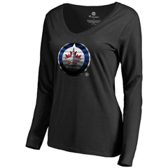 Winnipeg Jets Women's Midnight Mascot Long Sleeve V-Neck T-Shirt - Black - NHL