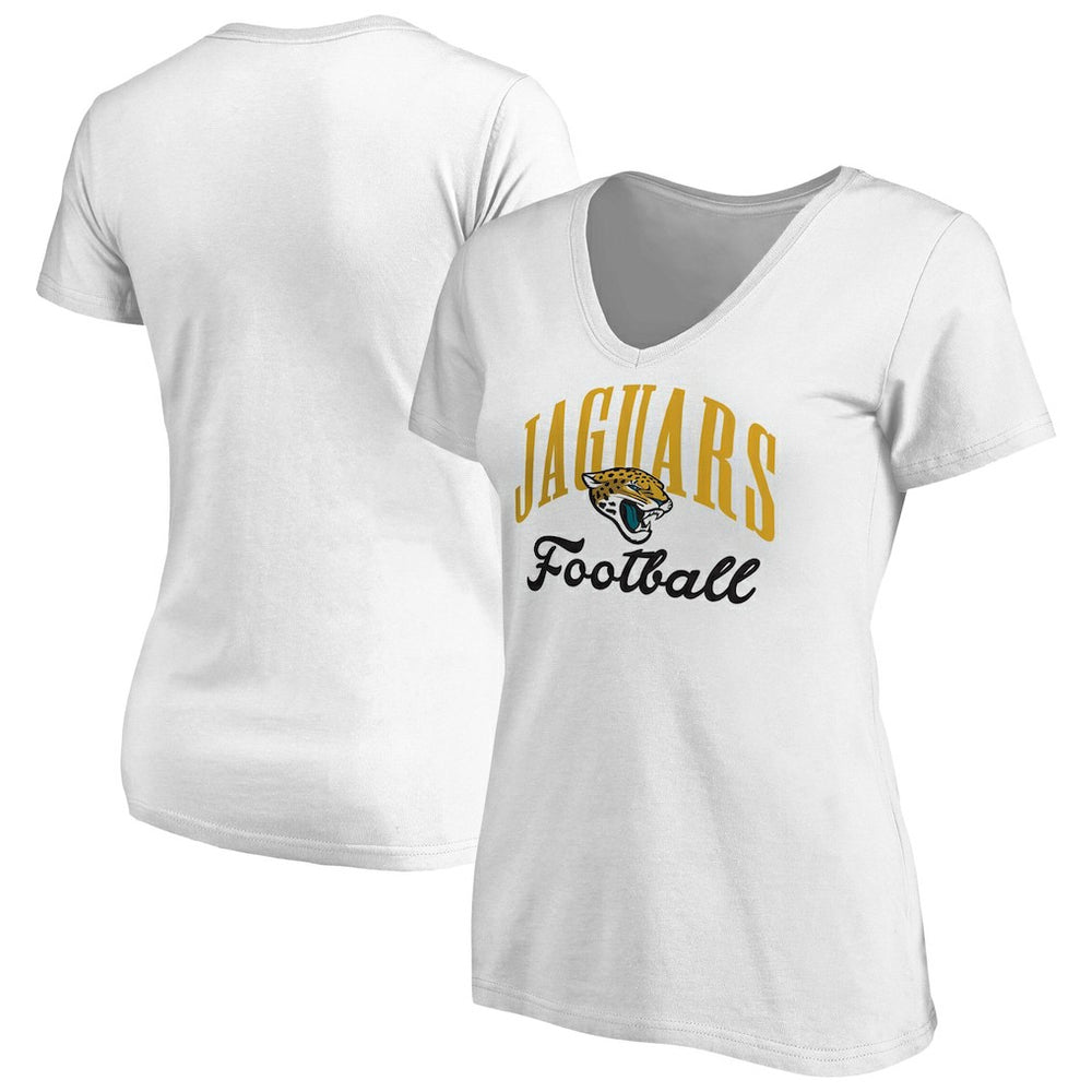 Jacksonville Jaguars Women's Victory Script V-Neck T-Shirt -White | NFL