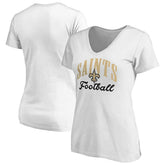New Orleans Saints Women's Victory Script V-Neck T-Shirt -White | NFL
