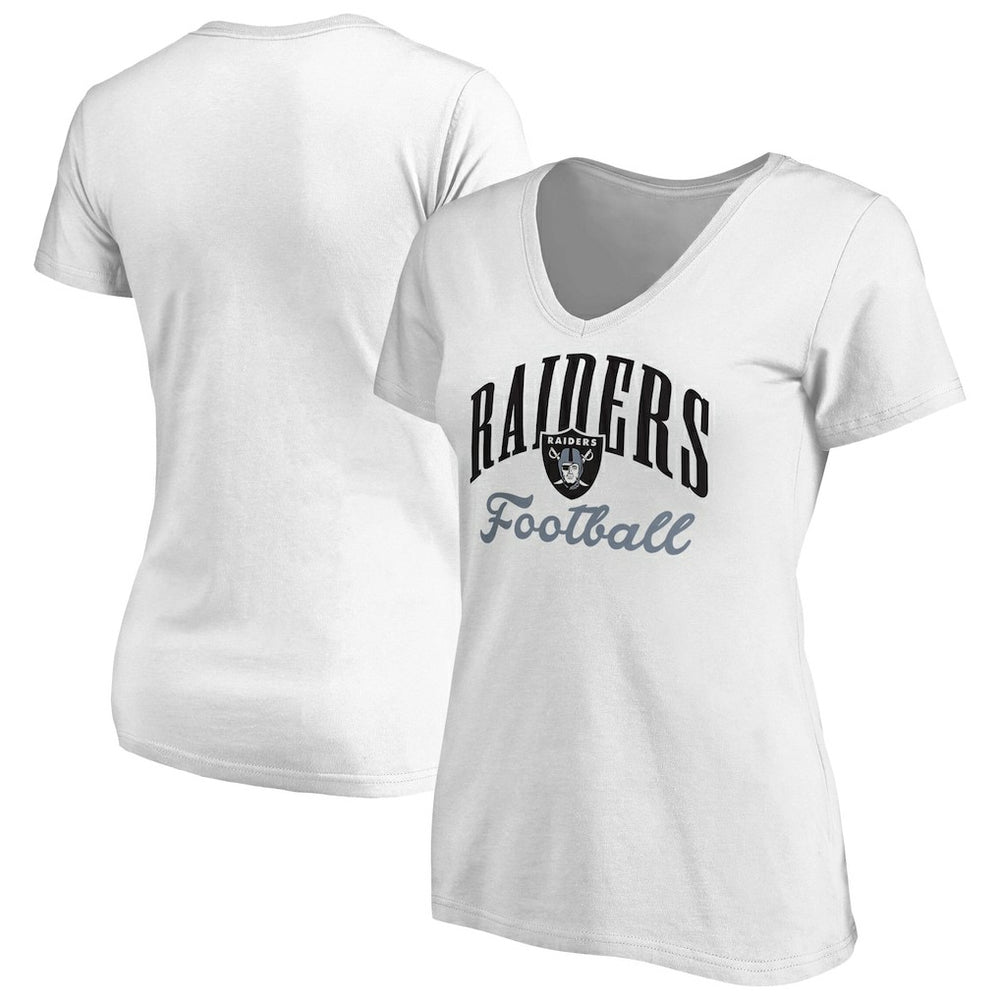 Las Vegas Raiders Women's Victory Script V-Neck T-Shirt -White | NFL