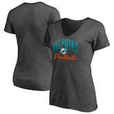 Miami Dolphins Women's Victory Script V-Neck T-Shirt Heathered Gray | NFL