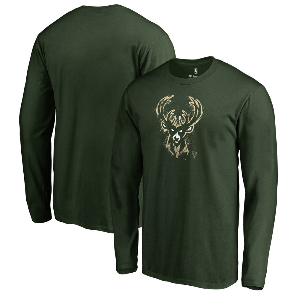 Milwaukee Bucks Splatter Logo Long Sleeve T-Shirt Green - NBA