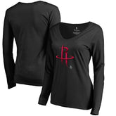 Houston Rockets Women's Midnight Mascot Long Sleeve V-Neck T-Shirt Black - NBA