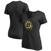 Boston Bruins Women's Splatter Logo V-Neck T-Shirt - Black - NHL
