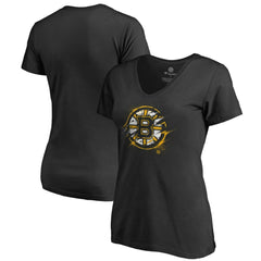 Boston Bruins Women's Splatter Logo V-Neck T-Shirt - Black - NHL