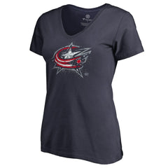 Columbus Blue Jackets Women's Splatter Logo V-Neck T-Shirt - Navy - NHL