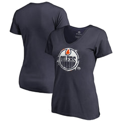 Edmonton Oilers Women's Splatter Logo V-Neck T-Shirt - Navy - NHL