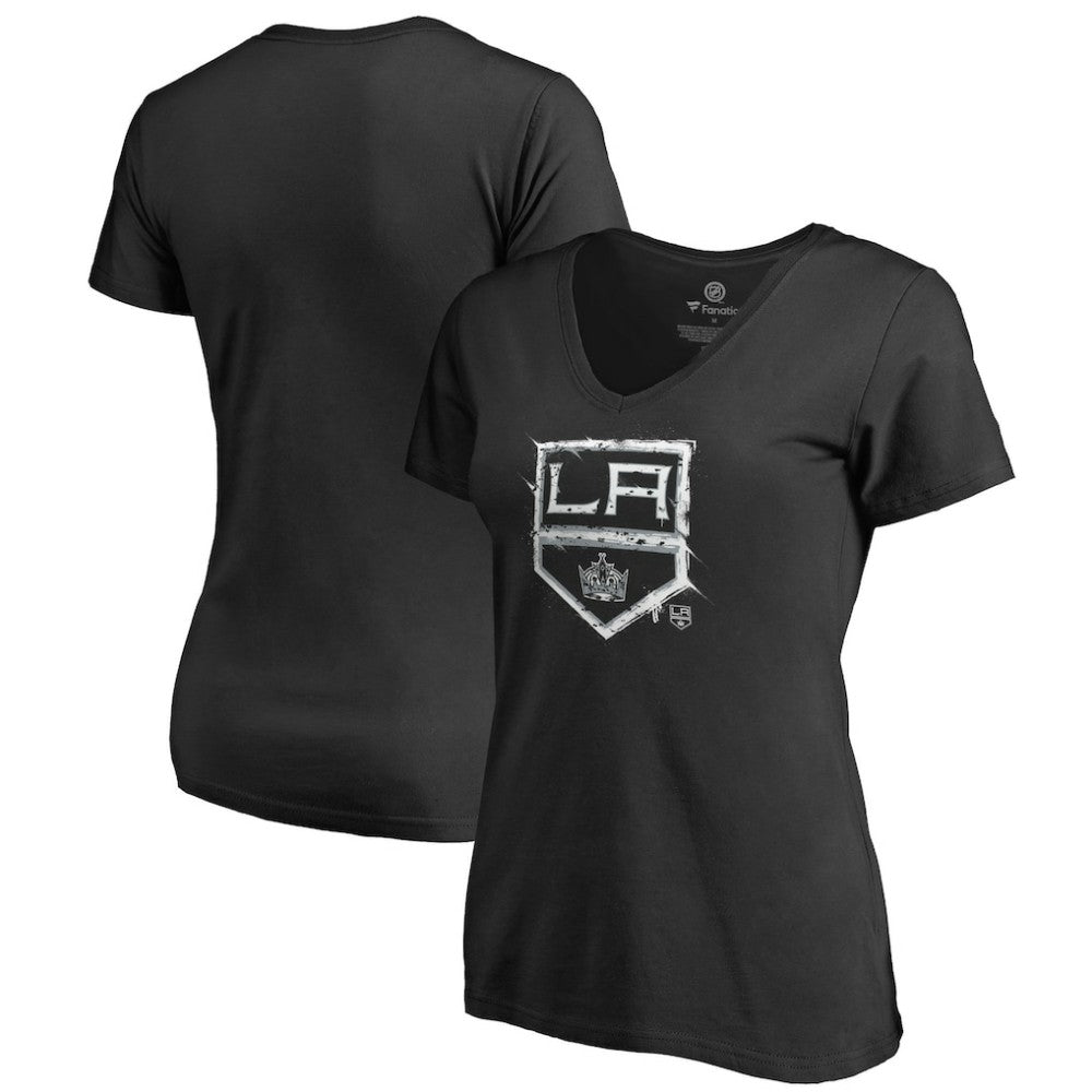 Los Angeles Kings Women's Splatter Logo V-Neck T-Shirt - Black - NHL