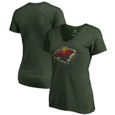 Minnesota Wild Women's Splatter Logo V-Neck T-Shirt - Green - NHL