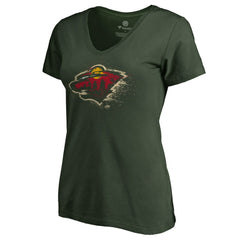 Minnesota Wild Women's Splatter Logo V-Neck T-Shirt - Green - NHL