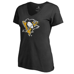 Pittsburgh Penguins Women's Splatter Logo V-Neck T-Shirt - Black - NHL