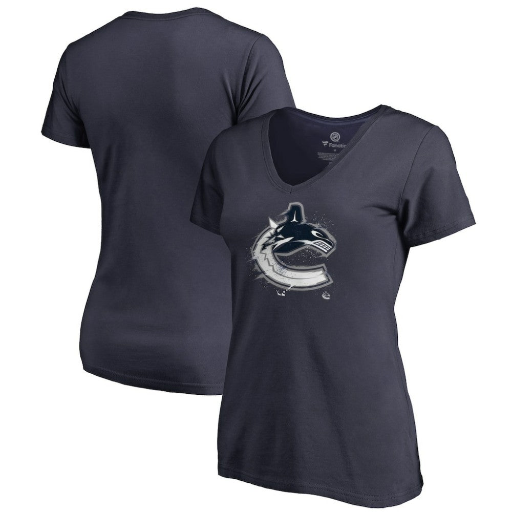 Vancouver Canucks Women's Splatter Logo V-Neck T-Shirt - Navy - NHL