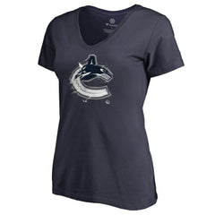 Vancouver Canucks Women's Splatter Logo V-Neck T-Shirt - Navy - NHL