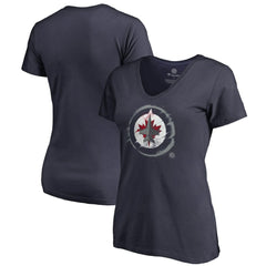 Winnipeg Jets Women's Splatter Logo V-Neck T-Shirt - Navy - NHL