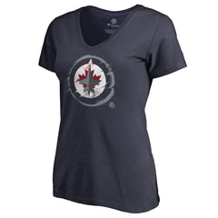 Winnipeg Jets Women's Splatter Logo V-Neck T-Shirt - Navy - NHL