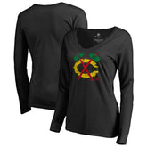 Chicago Blackhawks Women's Splatter Logo V-Neck Long Sleeve T-Shirt - Black - NHL