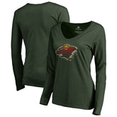 Minnesota Wild Women's Splatter Logo V-Neck Long Sleeve T-Shirt - Green - NHL
