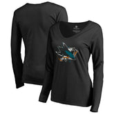San Jose Sharks Women's Splatter Logo V-Neck Long Sleeve T-Shirt - Black - NHL