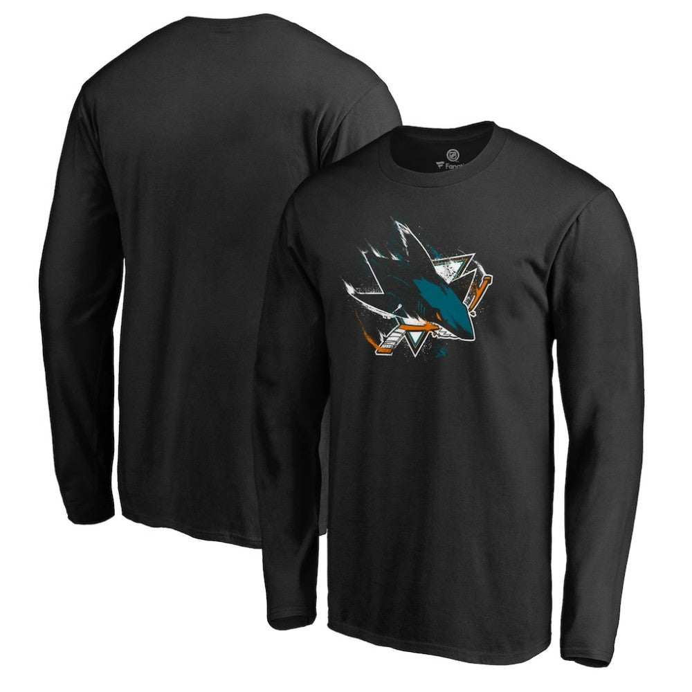 San Jose Sharks Splatter Logo Long Sleeve T-Shirt - Black - NHL