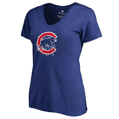 Chicago Cubs Women's Splatter Logo V-Neck T-Shirt - MLB