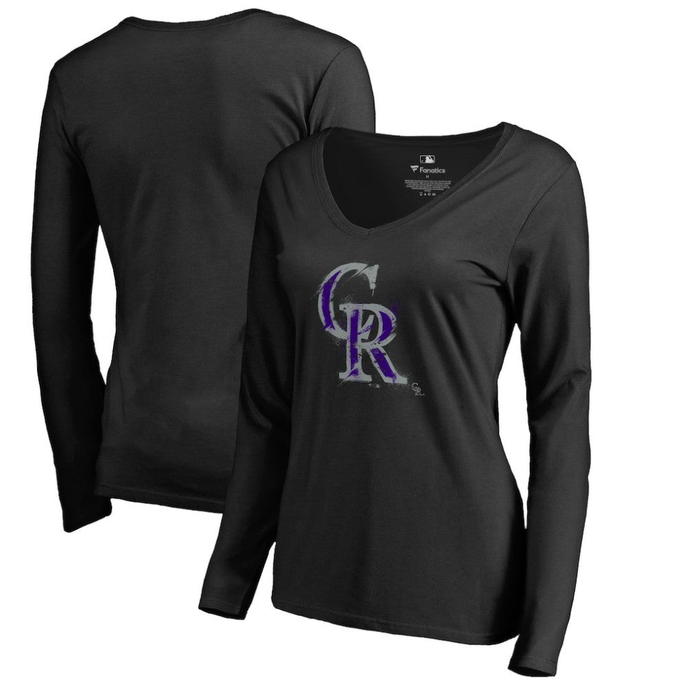Colorado Rockies Women's Splatter Logo Long Sleeve V-Neck T-Shirt - MLB