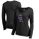 Colorado Rockies Women's Splatter Logo Long Sleeve V-Neck T-Shirt - MLB