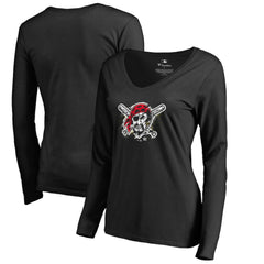 Pittsburgh Pirates Women's Splatter Logo Long Sleeve V-Neck T-Shirt - MLB