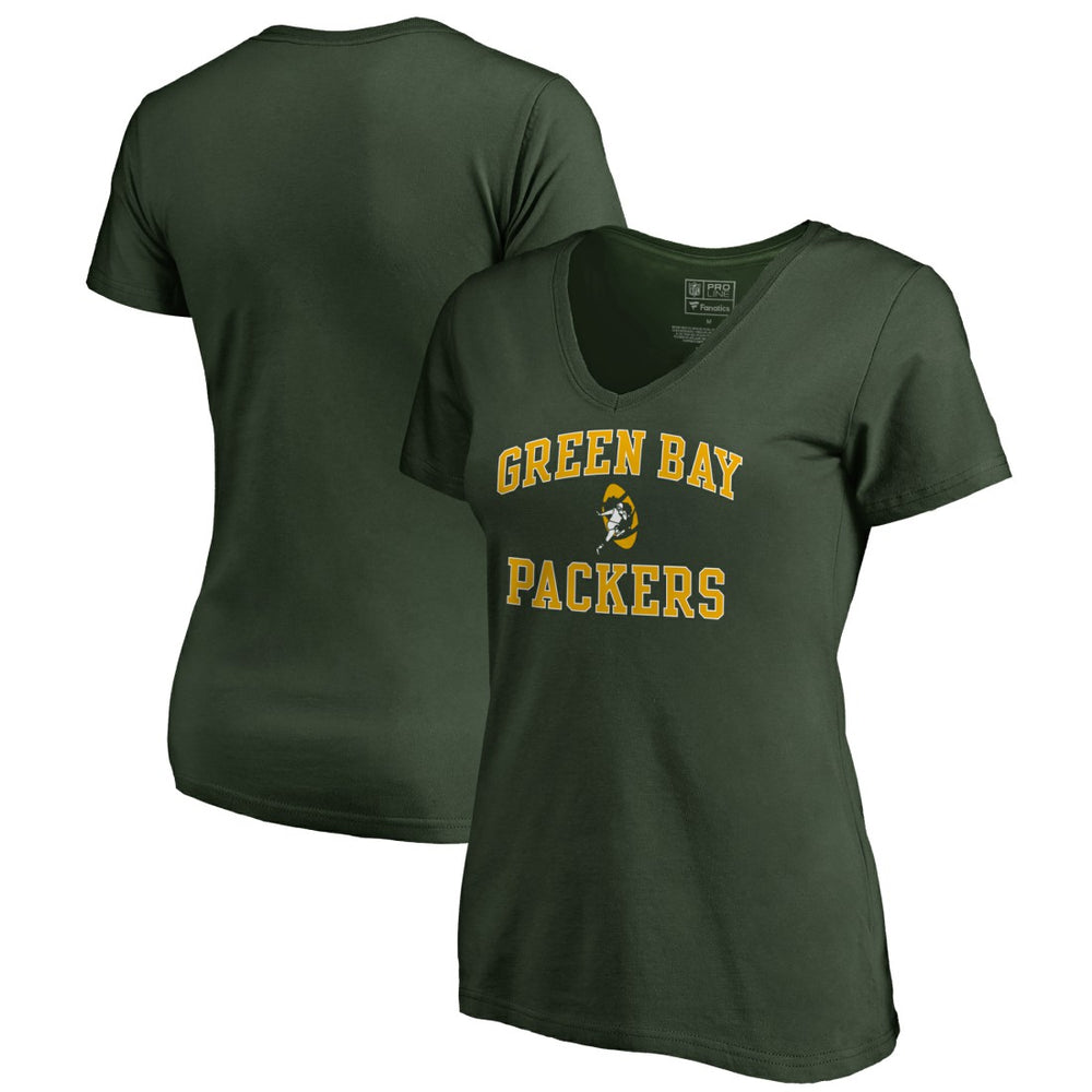Green Bay Packers Women's Vintage Collection Victory Arch V-Neck T-Shirt Green | NFL