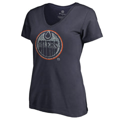 Edmonton Oilers Women's Static Logo V-Neck T-Shirt - Navy - NHL