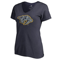 Nashville Predators Women's Static Logo V-Neck T-Shirt - Navy - NHL