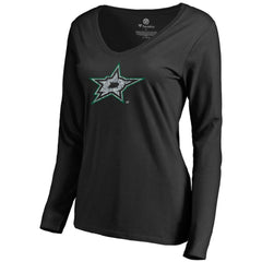 Dallas Stars Women's Static Logo Long Sleeve V-Neck T-Shirt - Black - NHL