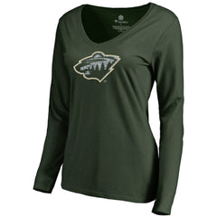 Minnesota Wild Women's Static Logo Long Sleeve V-Neck T-Shirt - Green - NHL