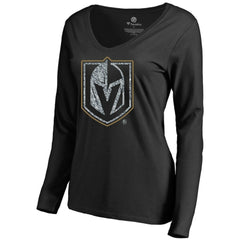 Vegas Golden Knights Women's Static Logo Long Sleeve V-Neck T-Shirt - Black - NHL