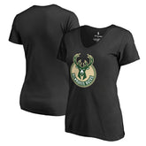 Milwaukee Bucks Women's Primary Logo V-Neck T-Shirt Black - NBA