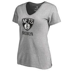 Brooklyn Nets Women's Primary Logo V-Neck T-Shirt Ash - NBA