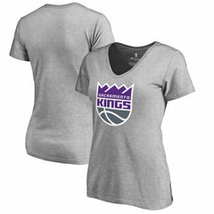 Sacramento Kings Women's Primary Logo V-Neck T-Shirt Ash - NBA