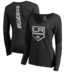 Anze Kopitar Los Angeles Kings Women's Backer Name & Number Slim Fit Long Sleeve V-Neck T-Shirt - Black - NHL