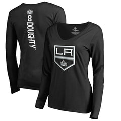 Drew Doughty Los Angeles Kings Women's Backer Name & Number Slim Fit Long Sleeve V-Neck T-Shirt - Black - NHL